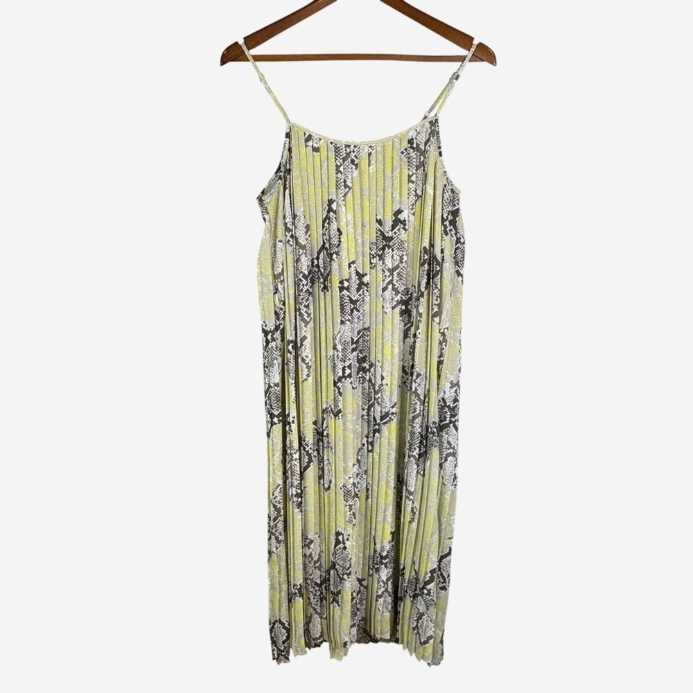 Black Tape Pleated Snakeskin Print Midi Dress Size S Neon Yellow Gray